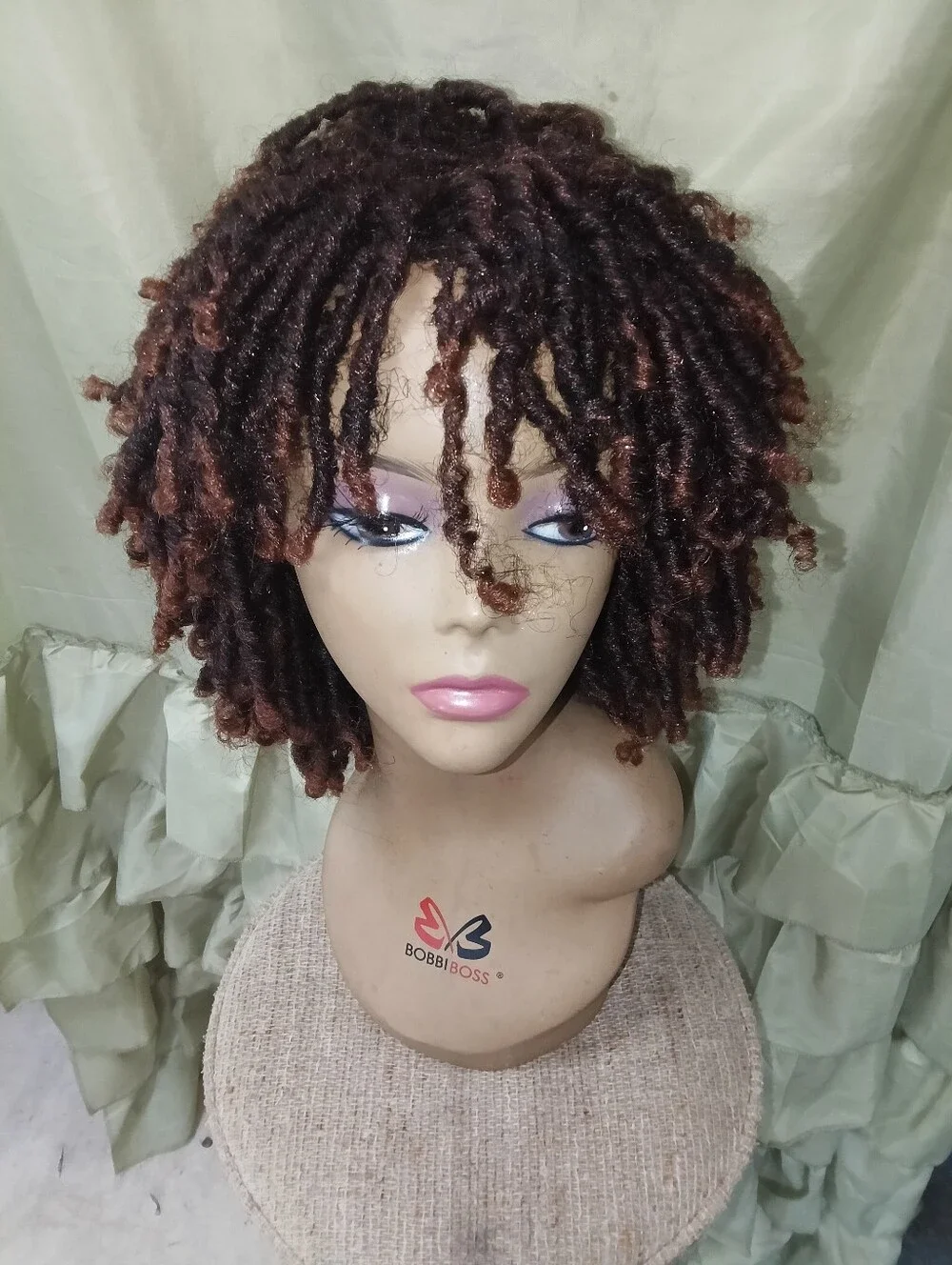 Curly Kinky Twist Locs Bob Ombre Short Bangs Glueless 4c Human Quality Hair Wig